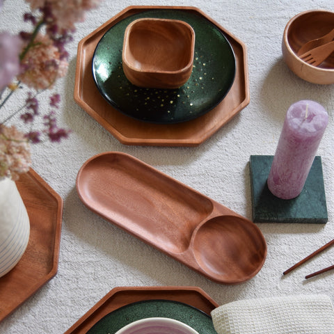 Khaya Wood Chip & Dip Tray