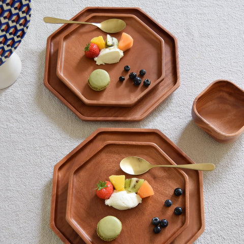 Octagon houten dessertbord