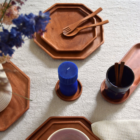 Khaya houten dessertbord - octagon