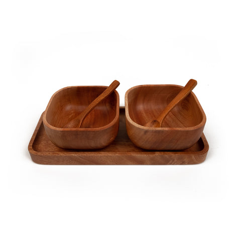 Khaya houten serveer set - vierkant