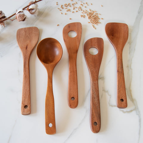 Khaya houten platte spatel - set van 2