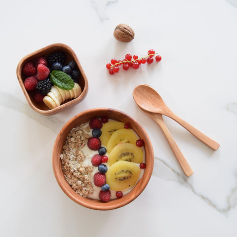 Bol à riz en bois + couverts