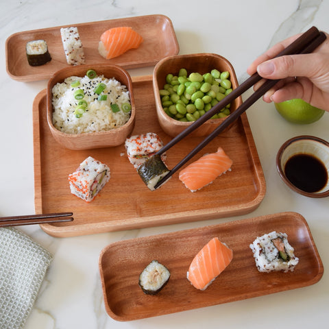 Houten sushi serveer set