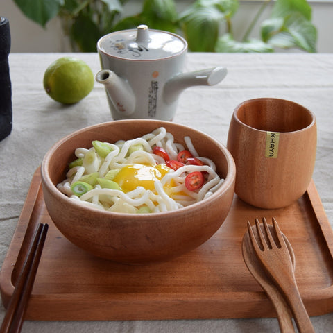 Khaya Wood Rice Bowl + Cutlery