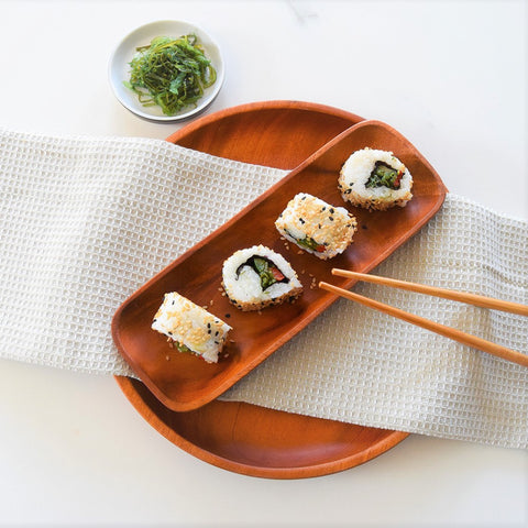 Khaya Wood Sushi Tray - set of 2